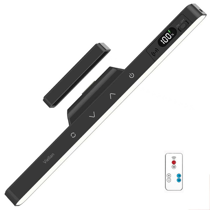 Lampa LED Magnetica VIELLAN, Reglabila 90°, 5 Tipuri de Lumina, Stepless Dimming Tactil, Protectie ochi, Afisaj Digital, Telecomanda, 6W, Negru