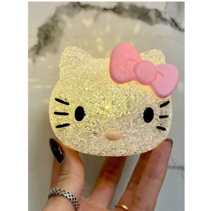 Lampa LED Hello Kitty Cristal, Night Light Decorativ, Lumina de Noapte pentru Copii