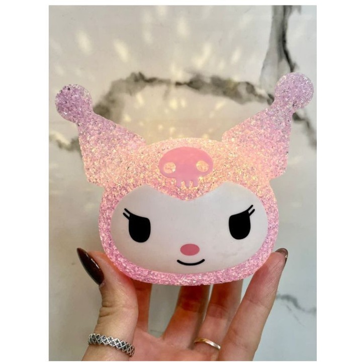Lampa Decorativa Kuromi Roz Glitter, Night Light LED, Jucarie Luminoasa pentru Copii