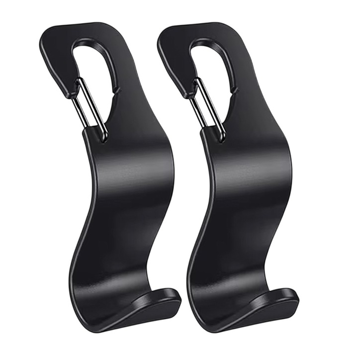 Set 2x Cuiere Tetiera Auto, Suport Sacose, Carlige Agatatoare Masina, Capacitate 40 kg, Prindere Usoara, Discreet, Resistant, Convenient, Negru