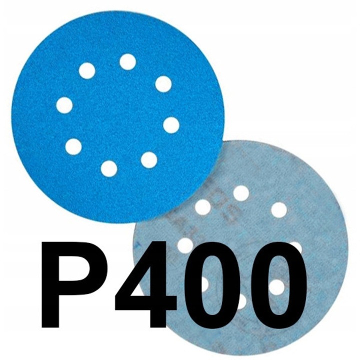 Disc abraziv 4TECHTOOLS, cu velcro, 125 mm, P400, pentru uscat si umed, cu 8 orificii