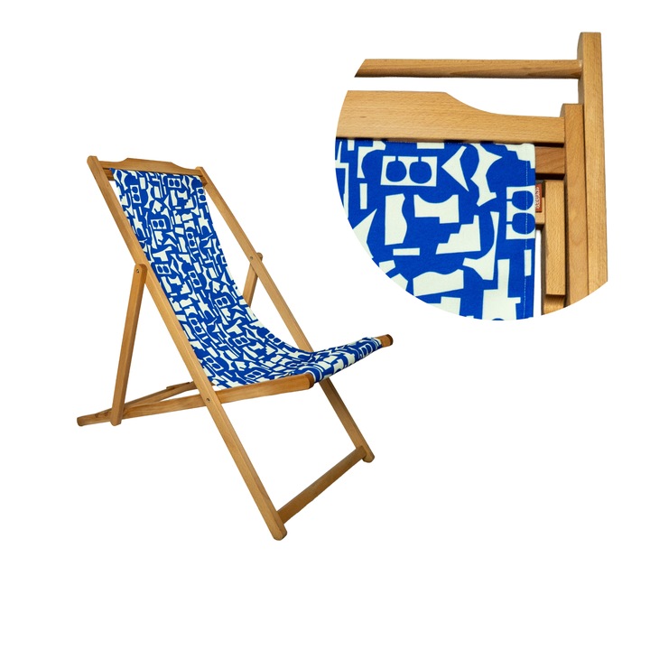 Sezlong din lemn de fag, 4 pozitii reglabile, model Structure Intuitive, material textil rezistent, Sézons