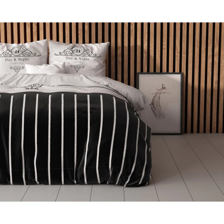 Ágyneműhuzat, Fehér fekete, Mikroszálas, 200x200 cm