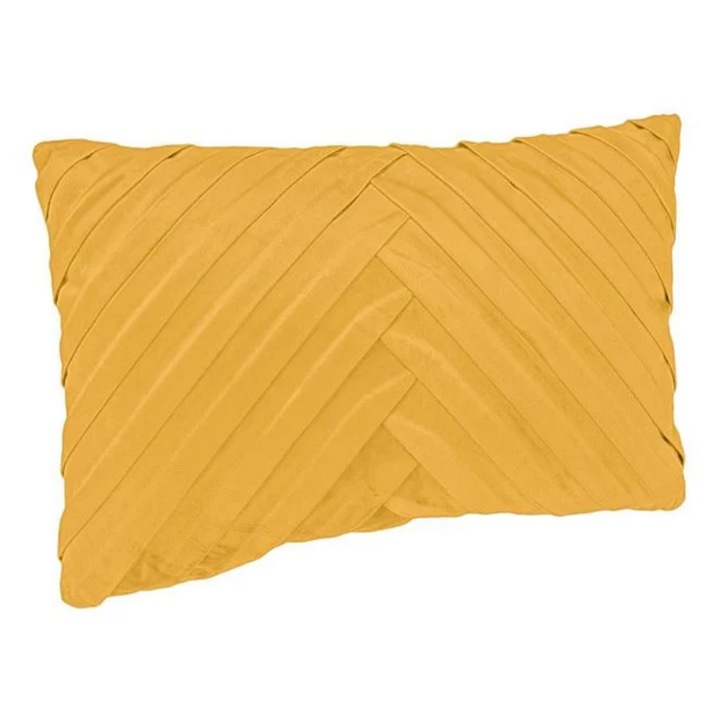 AB HOMES Sárga Mustár Díszpárna, Bársony Dombornyomott Csíkokkal, 50x30 cm, Kanapéra