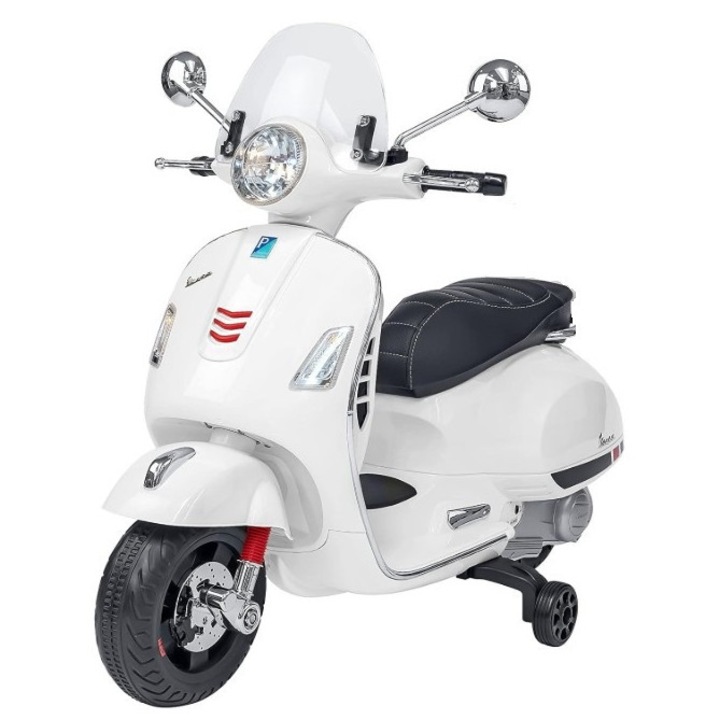 Olasz stílusú elektromos robogó gyerekeknek, kék, újratölthető 6V 4.5A akkumulátor, 48W, 100 x 75 x 50 cm kb., sebesség 3 km/h, 3-6 év, duda, lámpák és segédkerekek, HAPPY JOKER®