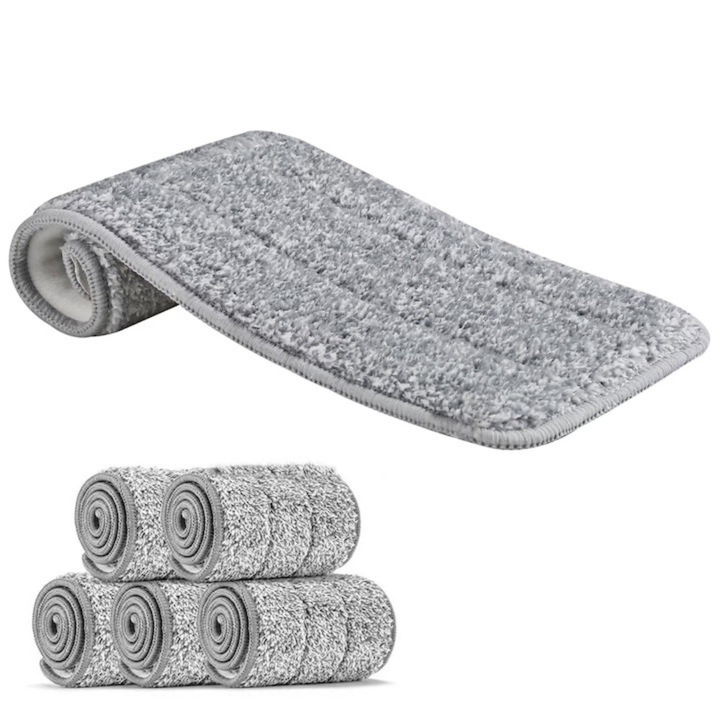 5 db SoSaR® felmosófej lapos felmosóvödrökhöz, szuper nedvszívó mikroszálas, szürke színű, 32 × 9 cm