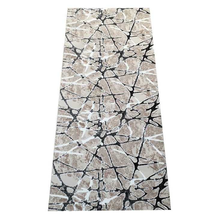 Covor Antiderapant Abstract, Bej cu Negru, Poliester, 60 x 240 cm