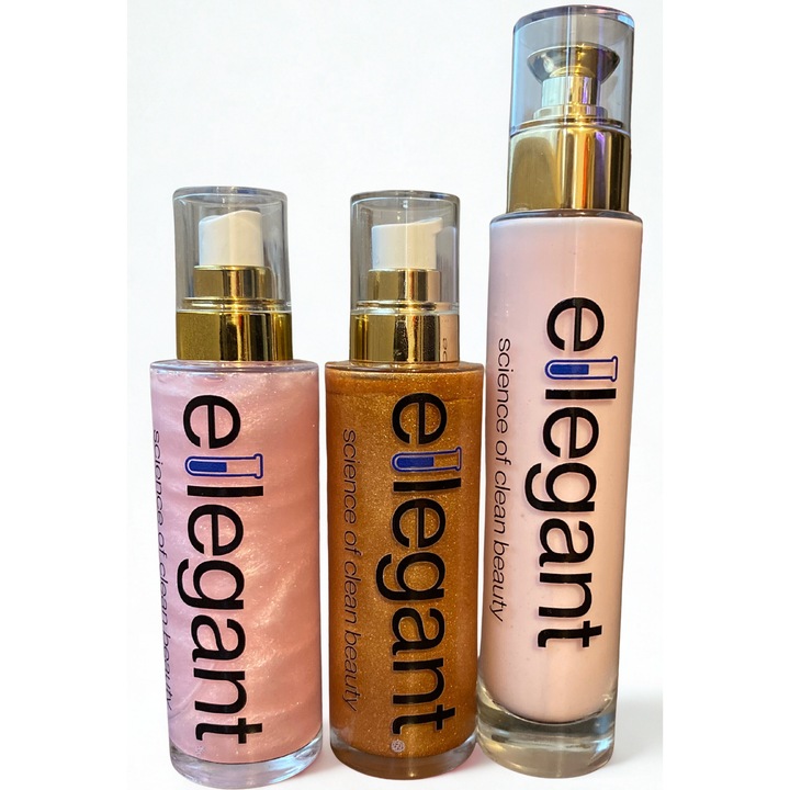 Set lotiune corp 100 ml, ulei corp 100 ml, apa glow mist 100 ml, Ellegant, hidratare intensa, ingrediente naturale