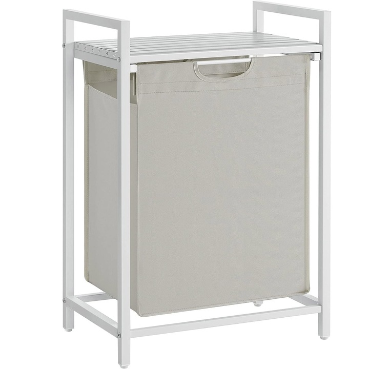 Cos de rufe, sac de rufe detasabil, raft, cadru metalic, 65L, 50x33x72 cm, alb