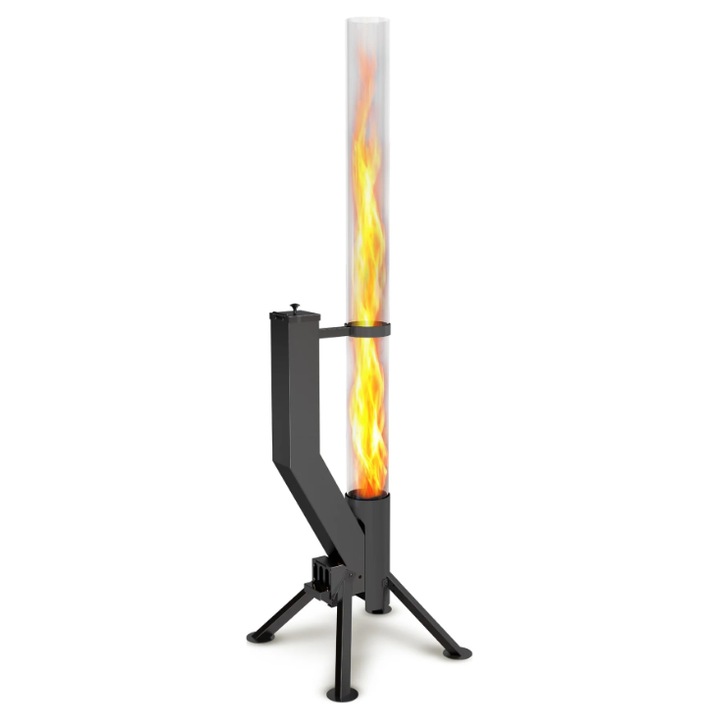 Incalzitor terasa pe peleti Premium negru, inox, flacara 125 cm, 148 cm, 7 kw