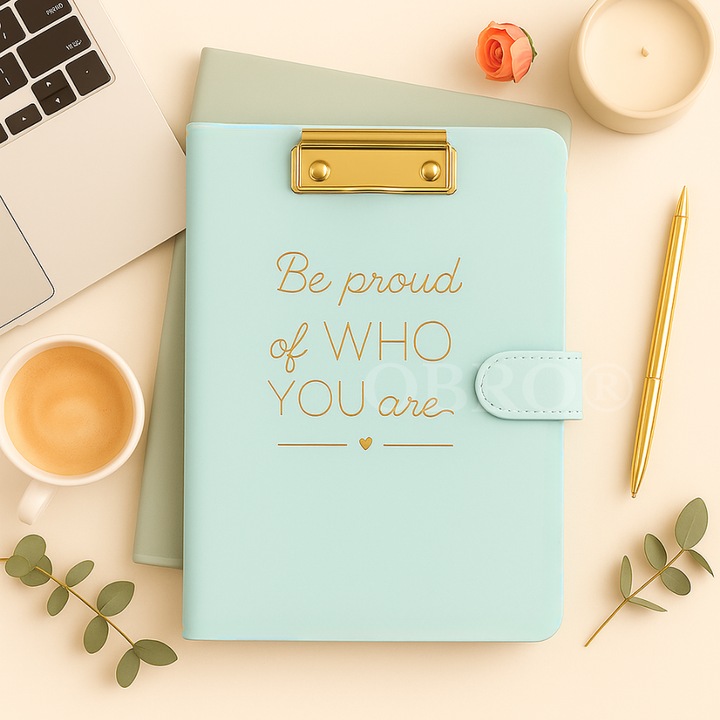 Agenda Mapa A5 OBRO® cu Mesaj Motivational – Design Elegant, Clips Auriu & Inchidere Magnetica, Albastru