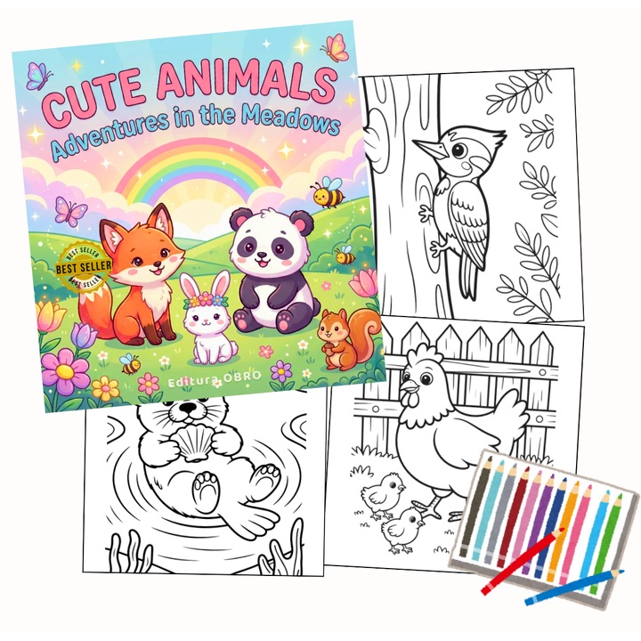 Carte de Colorat pentru Copii OBRO® Animale Dragute - 40 Ilustratii, Pagini Groase 21 x 21 cm