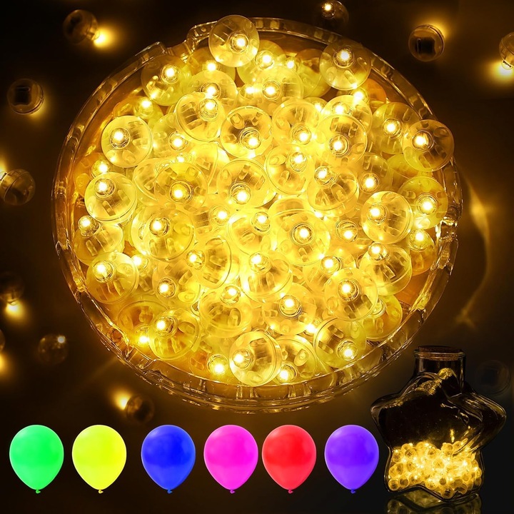 Set 120 bucăți mini globuri luminoase LED, accesorii decorative, multicolor, reutilizabile