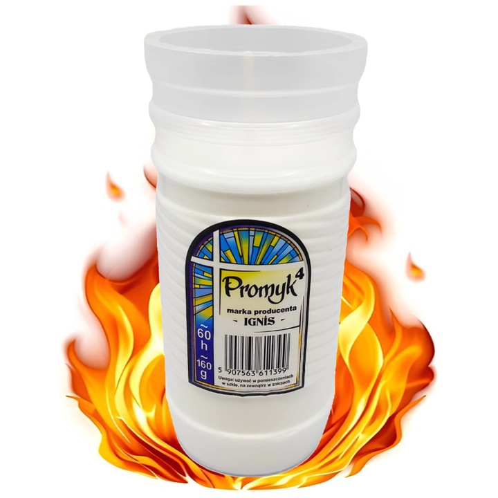 Комплект свещи, Ignis, пластмаса, парафин, време на горене 60 часа, високо качество, не пуши, не замърсява стъклото, 14 см x 6,5 см, бял, 4 броя