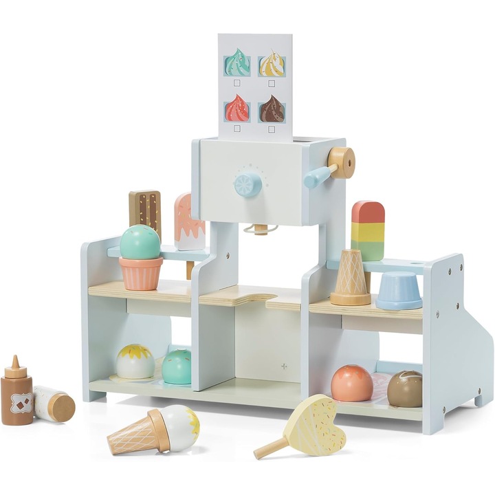 Set joc de rol cu stand de inghetata Navaris, 41.8 x 21.2 x 28 cm, din MDF, cu accesorii, pentru copii de 3 ani+, Multicolor