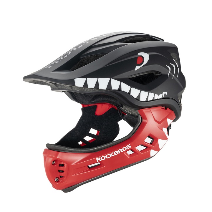 Rockbros TT-32005 Shark gyermek kerékpáros sisak, S méret, 48-52cm, fekete