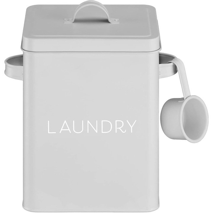 Cutie depozitare pentru detergent Navaris, 23 x 18 x 15.5 cm, din metal, design vintage, Gri