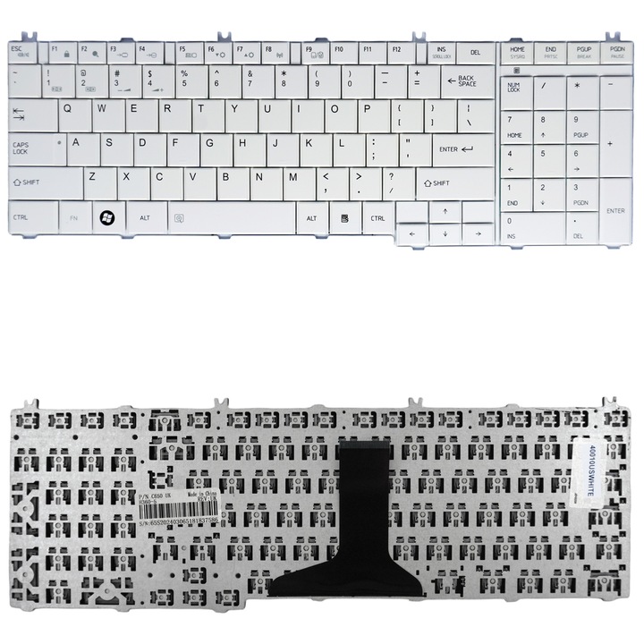 Tastatura de schimb pentru TOSHIBA Satellite L755D-21T, alba, dimensiuni standard