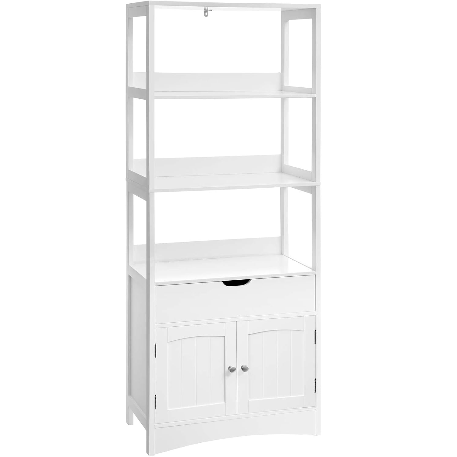 Dulap inalt baie cu 3 rafturi, 1 sertar si 1 dulap, din MDF, 60x33x154 cm, alb