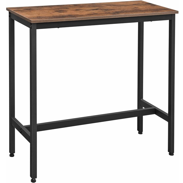 Masa bar inalta cadru metalic pal stil industrial, 100x40x90 cm, design modern, maro rustic