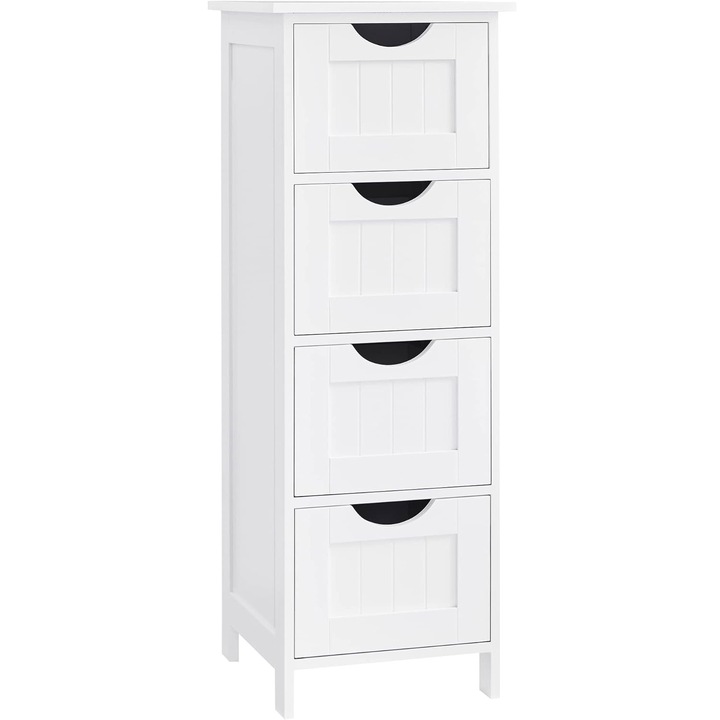 Dulap depozitare podea baie lemn 4 sertare mdf, 30x30x82 cm, design compact, alb
