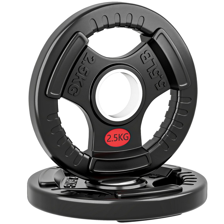 SPORTNOW Set de Discuri de Greutate 2x2.5 kg cu Gaura de 5 cm si 3 Manere, Otel cu Acoperire de Plastic, Negru