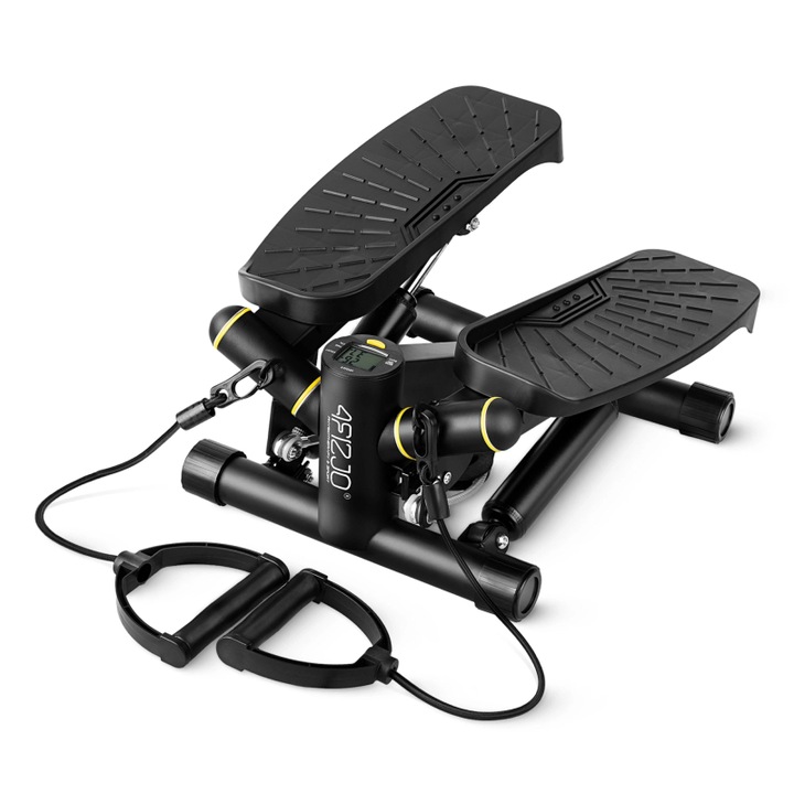 Stepper rotativ, 4FIZJO, LITE, sistem mecanic de reglare a rezistentei, platforme antiderapante cu pereti laterali, ecran multifunctional pentru monitorizarea parametrilor, compacte 32×38×18 cm, capacitate 150 kg, ideal pentru antrenamente acasa, negru
