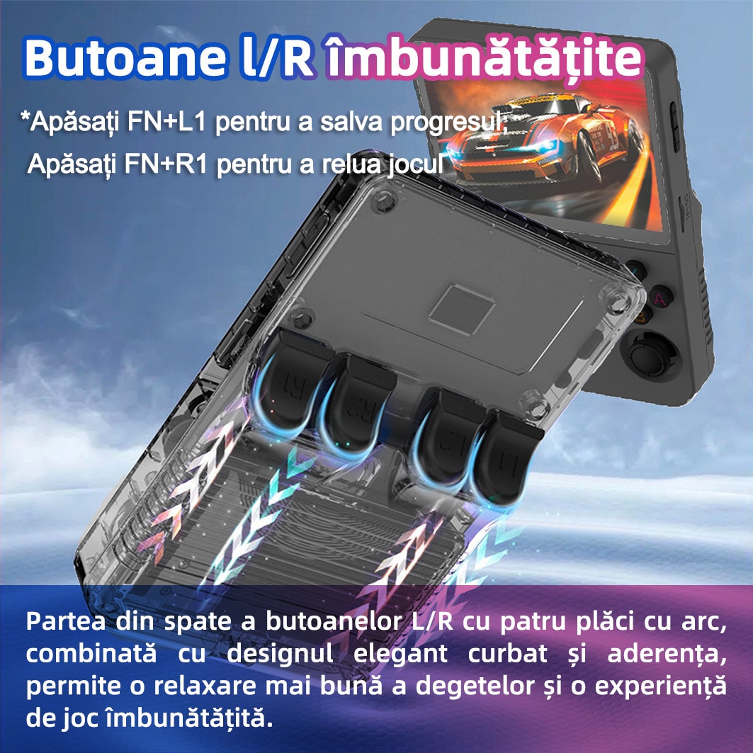 Consola jocuri retro portabila, Yulinland®, 17.000+ jocuri preinstalate, Suport 10 emulatoare, IPS LCD 3.5" 640x480, Sistem Linux open source, Transparent negru