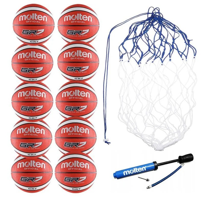 Pachet 10 mingi baschet Molten GR6-RW, marime 6 cu sac si pompa