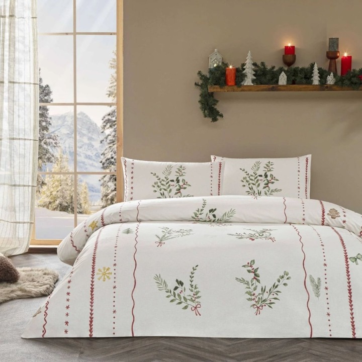 Lenjerie de pat dublu fosforescenta cu motive de Craciun, bumbac 100% ranforce, 240x260 cm, 4 piese, TAC, Mistovia