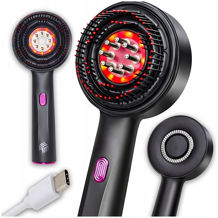 Aparat de masaj electric 2 in 1 Zam, terapie cu lumină LED roșie, masaj cu vibrații 360, dimensiuni 21x8, 5x5, 7cm, roșu/gri