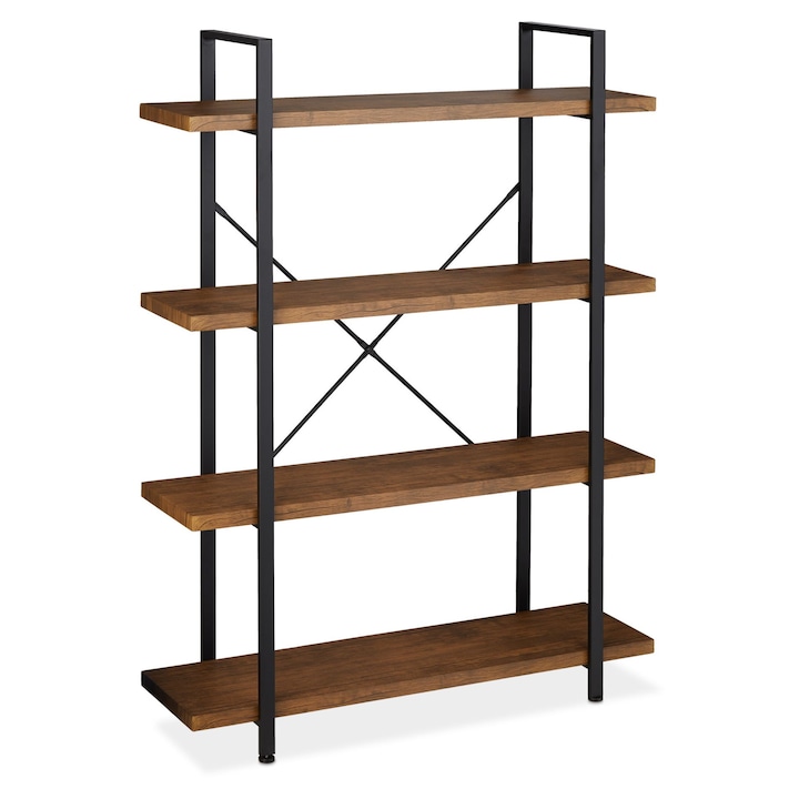 Relaxdays tárolópolc, 105 x 33,5 x 140 cm, 4 szintes, teherbírás/polc 30 kg, állítható lábak, acél/MDF, barna/fekete