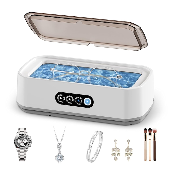 Sterilizator Ultrasonic Profesional Oricean, 49kHz, 650ml, 3 moduri de curatare, Sterilizare si Dezinfectare, Pentru Cosmetice, Bijuterii, Ochelari, Ceas, Cercei, Alb
