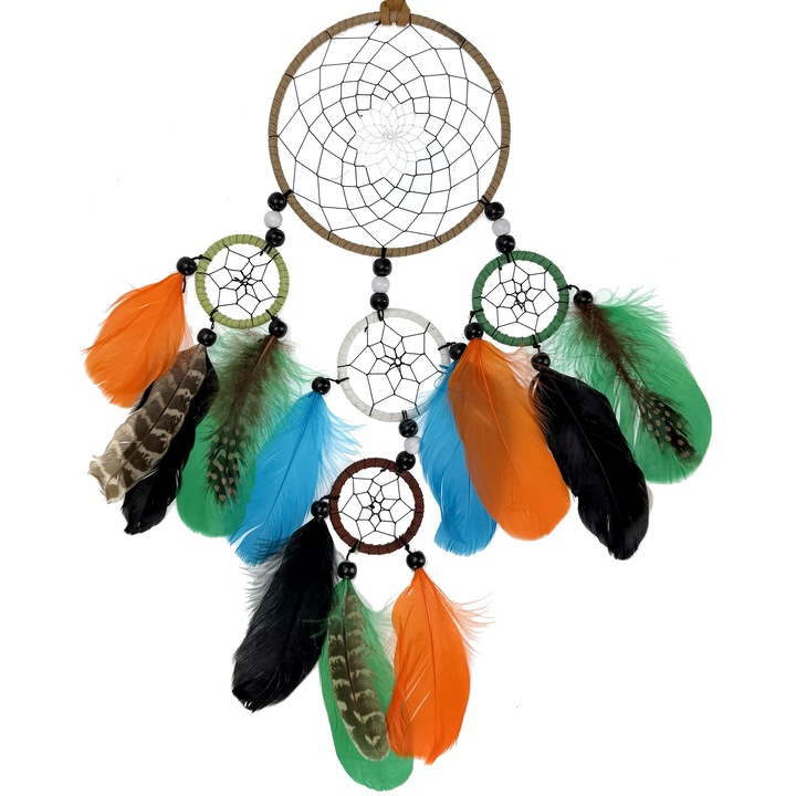 Dreamcatcher 60 cm colorat impletit manual cu pene decoratiune boho amulet de protectie
