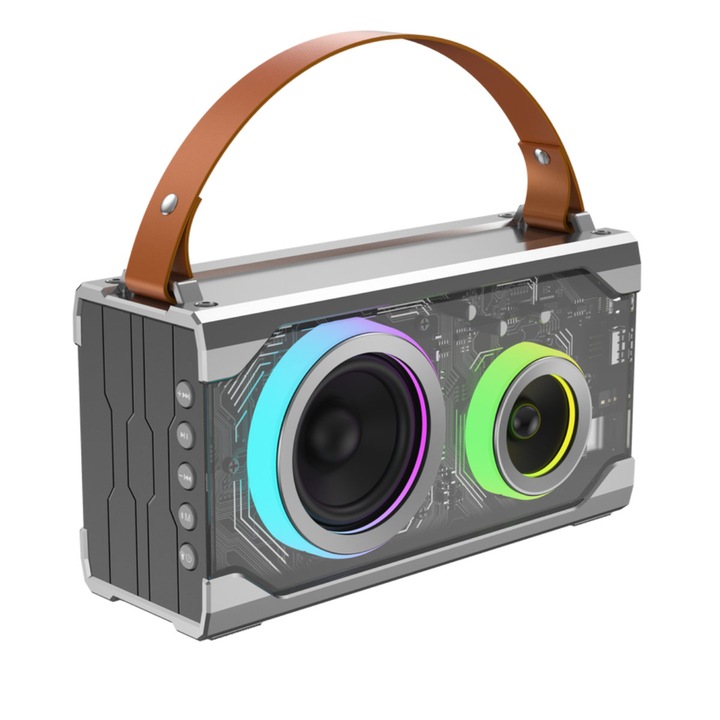 Boxa Portabilă Bluetooth JELLICO DS5, cu Lumini Ambientale și Radio FM, 5000mAh, 225x125x75mm