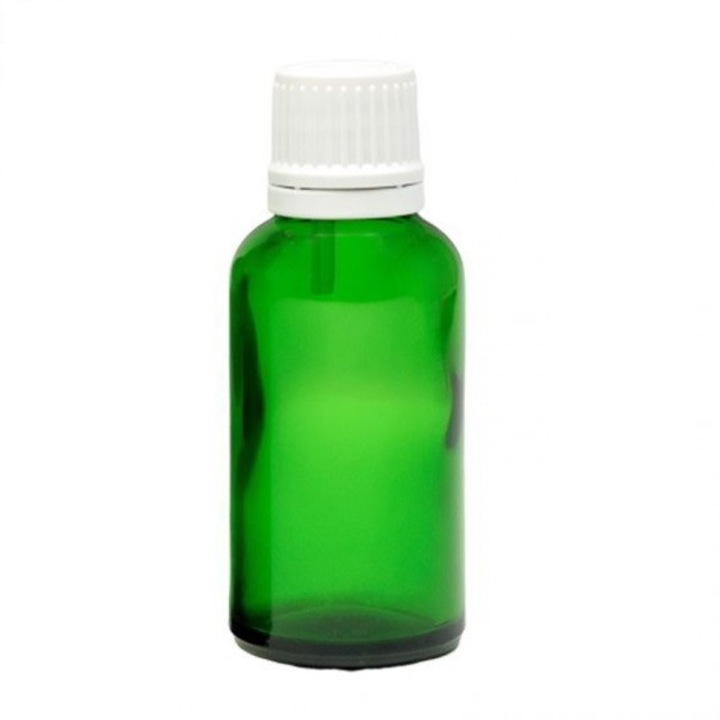 Sticla verde cu picurator, capac picurator alb, 30ml