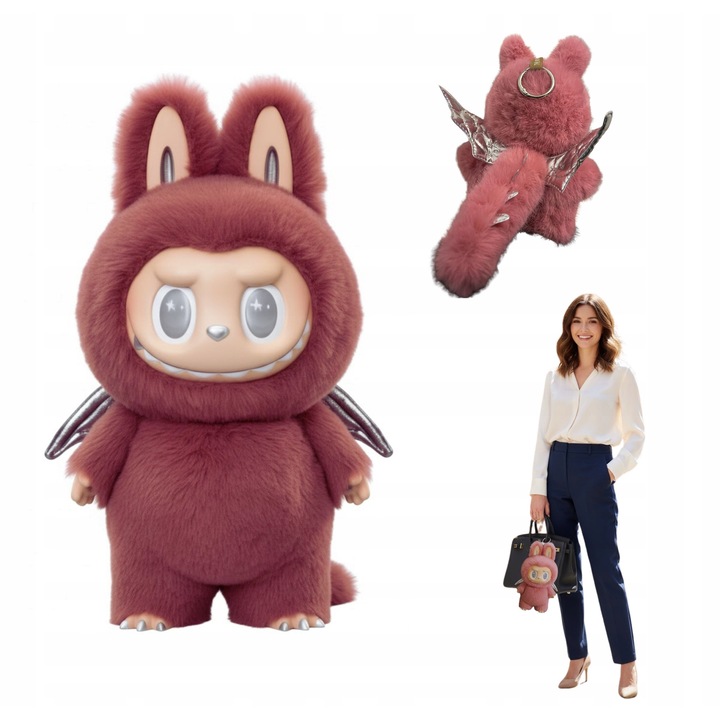 Labubu Zimomo, POP MART, 20cm, pufos, ezüst szárnyak