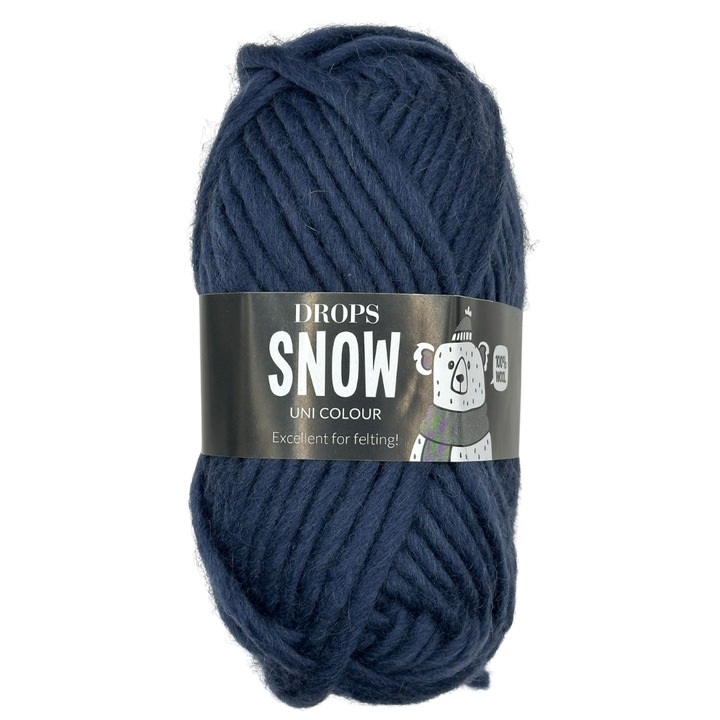 Fir gros 100% lana DROPS Snow, ideal pentru felting, tricotat si crosetat, 50 g/50 m, lana naturala certificata Oeko-Tex, Midnight Blue