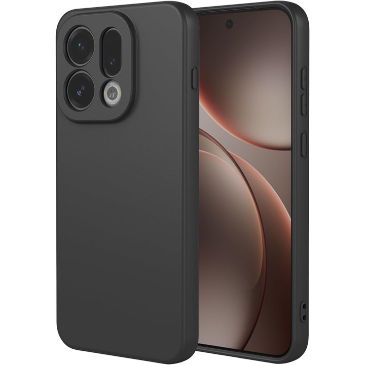 Калъф за Oppo Find X9 Течен силикон, тънък, подплатен с микрофибър, против пръстови отпечатъци, защита на камерата, черен