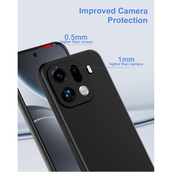 Калъф за Oppo Find X9 Pro Течен силикон, тънък, подплатен с микрофибър, против пръстови отпечатъци, защита на камерата, черен