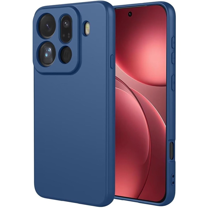 Калъф за Oppo Find X9 Pro Течен силикон, тънък, подплатен с микрофибър, против пръстови отпечатъци, защита на камерата, тъмносин