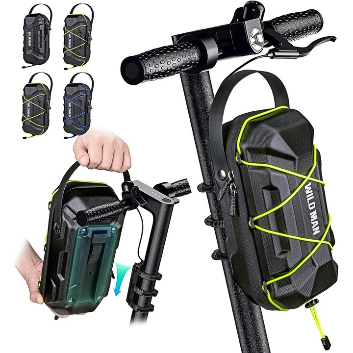 Geanta de Transport Pentru Trotineta Electrica, WILD MAN®, Universal, 3L, Impermeabil, Carcasa rigida EVA, +4 x Snur elastic, Negru