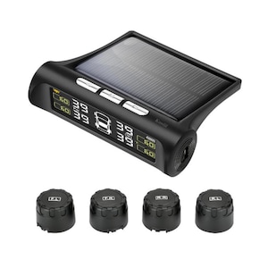 Sistem de monitorizare a presiunii in pneuri, Kosiil, cu 4 senzori externi, 5 moduri de alarma, incarcare solara, ecran LCD, negru