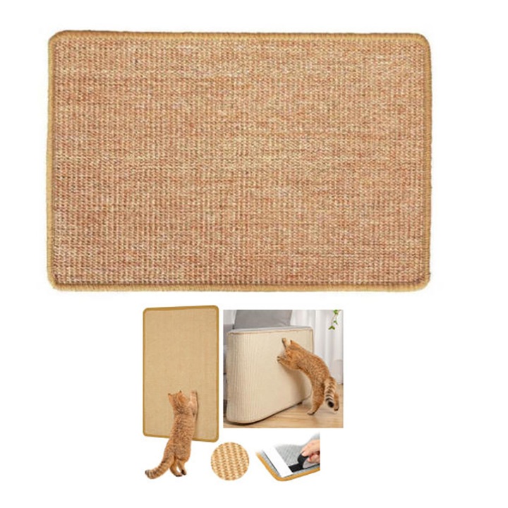 Covoras pentru zgariat pisici, Kosiil, sisal natural, rezistent, anti-alunecare, 50x80cm, culoare maro