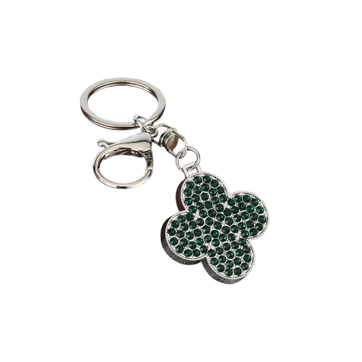 Négylevelű lóhere medál kulcstartó, sötétzöld