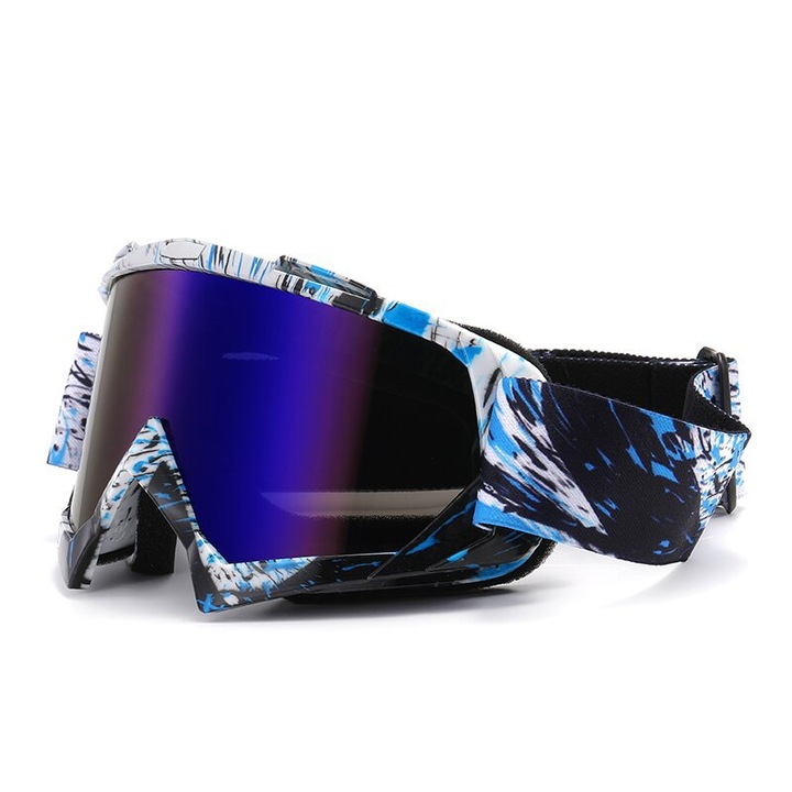 Ochelari de motocross, lentile PC, cadru ABS, protectie UV400, anti-aburire, set multicolor, unisex，albastru deschis