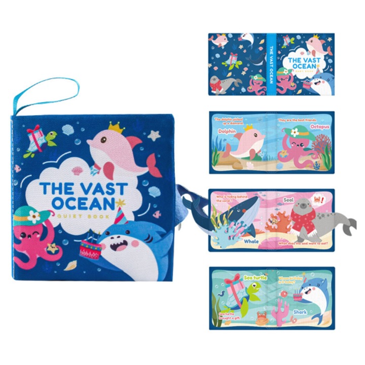 Carte educationala Montessori, jucarie interactiva, carte din fetru, animale marine