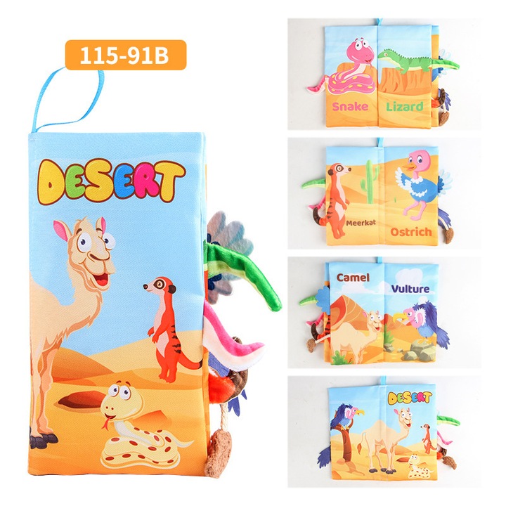 Carte educationala Montessori, senzoriala, din fetru, animale de desert