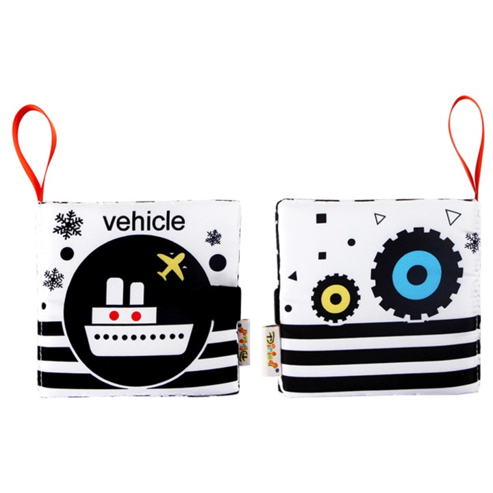 Carte educationala Montessori, senzoriala, din pasla, alb-negru