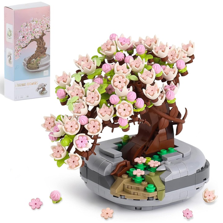 Мини тухлички Модел Сакура Бонсай, Duueyct, 426 части, Креативни блокове за симулация на цветя „Направи си сам“, Ботаническа колекция, Строителна играчка, Пластмаса/ABS, Многоцветен